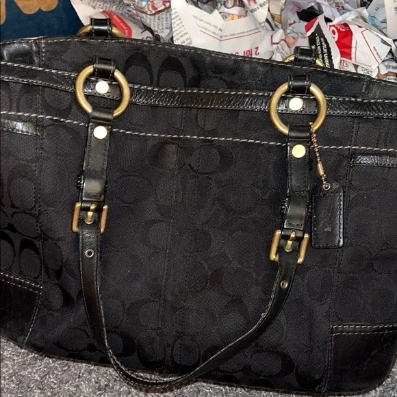 COACH Black Signature Monogram Career Shoulder Bag - Picture 12 of 13